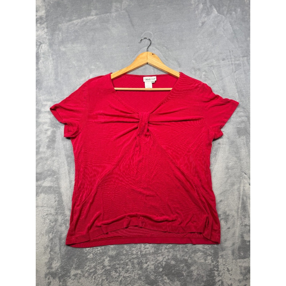 Coldwater Creek Shirt Top Womens XL Red Stretch V Neck Knotted Front USA Made